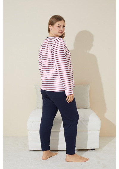 Siyah İnci Pamuklu Curve Büyük Beden Battal Boy Örme Pijama Takım 24240638 Kırmızı Beyaz Siyah İnci Pamuklu Curve Büyük Beden Battal Boy Örme Pijama Takım 24240638 Kırmızı Beyaz