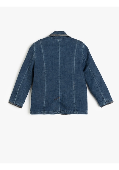 Koton Pamuklu Uzun Kollu Cep Detaylı Kruvaze Yaka Denim Ceket Koyu İndigo 5skg20023ad Dark Indigo Koyu İndigo