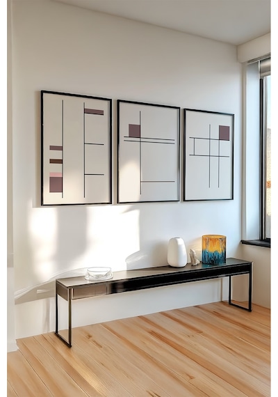 Huhuli Ahşap Siyah Çerçeveli 3'lü Bauhaus Tablo Huhu510