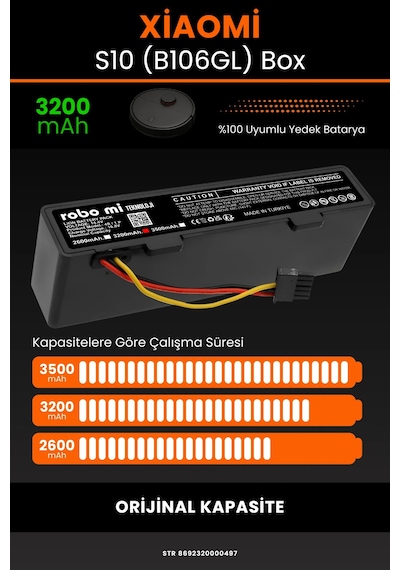Xiaomi Robot Vacuum S10 B106gl Uyumlu 3200mah Box Robot Süpürge Bataryası - Kapasite
