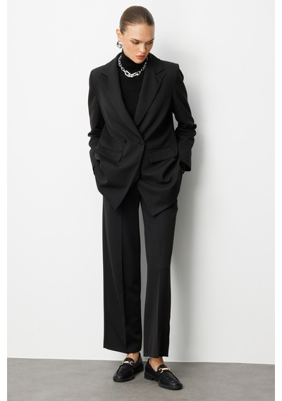 Mizalle Oversize Siyah Kruvaze Blazer Ceket Siyah