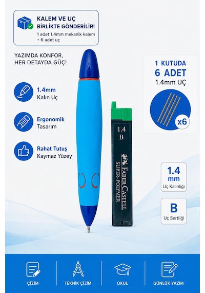 Faber-castell Okul Versatili Mekanik Kalem, 1.4mm Uç, Ergonomik Tasarım, Kaymaz Yüzey, 6'lı Yedek Uç Dahil