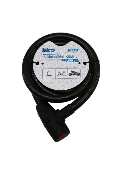 Anahtarlı Aç-kapa Kilit Kapaklı Motor - Bisiklet Kilit Çelik Tel Siyah Şeffaf Kılıf 20mmx150cm 5545 Çok Renkli