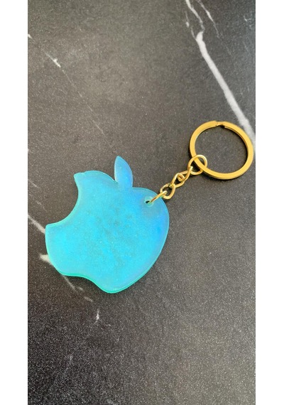 Parlak Mint Yeşili Gold Aksesuarlı Apple Elma Epoksi Anahtarlık