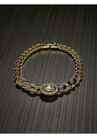 Modern Gurmet Tasarım Zirkon Taşlı Altın Kaplama Bileklik 18 Cm Gold