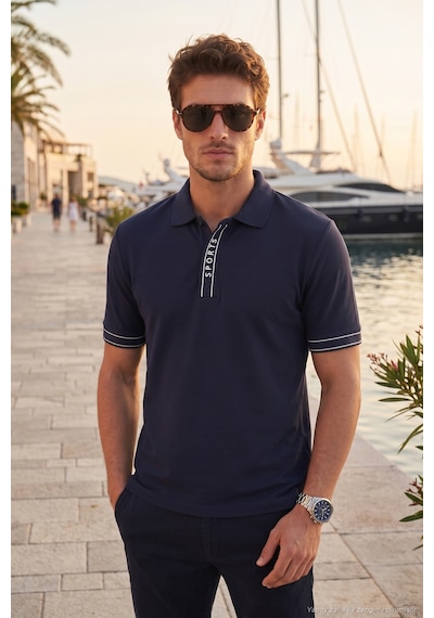 Buratti Pamuklu Regular Fit Yarım Fermuarlı Polo T Shirt Erkek Polo Yaka T Shirt 5904073 İndigo