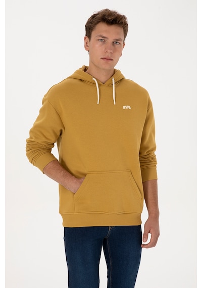 U.S. Polo Assn. Erkek Oversize Fit Kapüşonlu Şardonlu Hardal Basic Sweatshirt 50313782-VR151