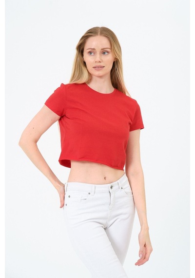 Kadın Kırmızı Kısa Kollu Oversize Crop - Pamuklu Basic Bisiklet Yaka T-shirt Çok Renkli Kadın Kırmızı Kısa Kollu Oversize Crop - Pamuklu Basic Bisiklet Yaka T-shirt Çok Renkli