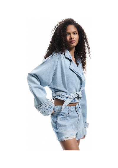 Koton Yüksek Bel Rahat Kesim Pamuklu Yırtık Mini Denim Şort Orta İndigo 5sal40003md Indigo