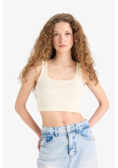 Defacto Fitted Kare Yaka Fitilli Kaşkorse Crop Atlet X8330az25smer144 Ekru