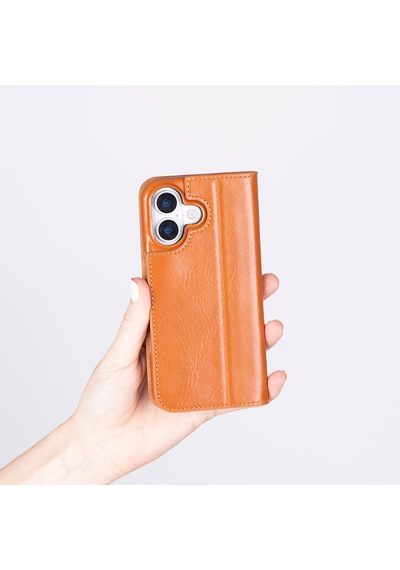 Bloomcase Sonat Urban Tan Hakiki Deri Apple Uyumlu iPhone 17 6.3" Folio Kılıfı Taba