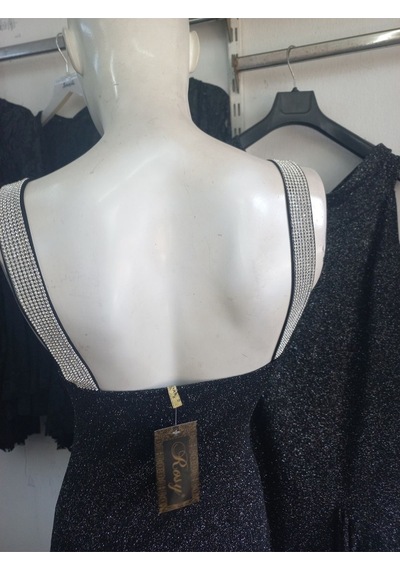Lacis Siyah Uzeri Gümüş Simli Plastik Tasli Bodycon Elbise Siyah