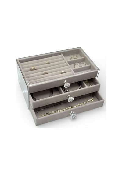 Akyüz Dekor 3 Çekmeceli Takı & Bijuteri Organizer Kutusu 10x23x13 Gri Diğer