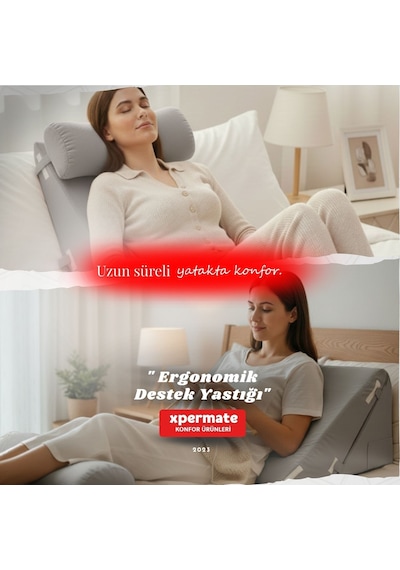 Ergonomik Destek Yastığı Baş, Sırt, Bel Ve Bacak Desteği Gri