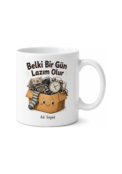 Eski Eşyaları Atamayanlara Belki Bir Gün Lazım Olur Esprili Kupa Bardak Hediye Beyaz / Çok Renkli
