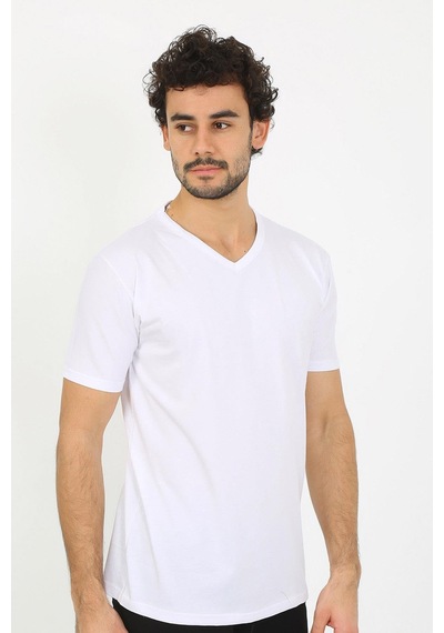 2k Moda Çizgi Erkek V Yaka Beyaz Penye Atlet 6560 001