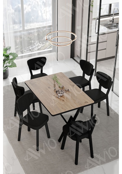 Avvio Mida Elma Sandalye 80x140 Yemek Masası Mutfak Masası 6 Kişilik Masa Sandalye Takım Akça
