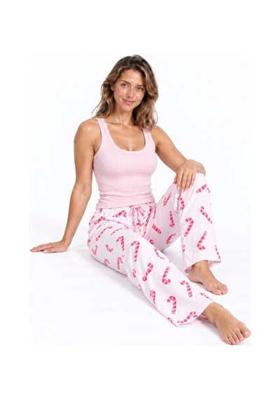 Fit Women Kadın Çizgili Bluz Desenli Askılı Pembe Pijama Takımı