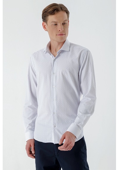 Morven Erkek Beyaz Trend Çizgili Panolu İtalyan Yaka Slim Fit Gömlek 24mc004014600 Beyaz