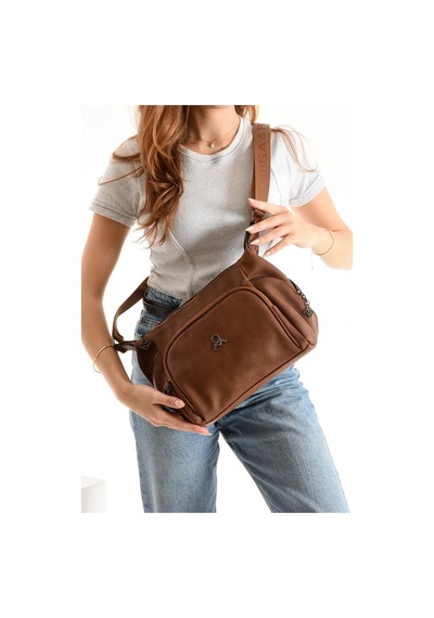 Baginn Kadın Postacı Çanta Çapraz Askılı Suni Deri Omuz Çantası 32 22 Cm Mega Günlük Omuz Çantası Taba