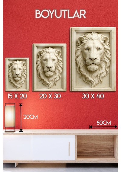 3d Metal Baskı - Aslan Figürlü Dekoratif Tablo, Sanat, Ev Dekorasyon