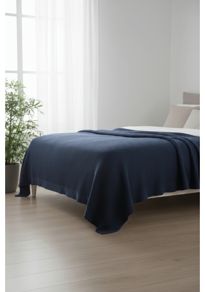 Liva Yumuşak Örgü Battaniye Düz Çift Kişilik 200x220 Cm İndigo Akrilik Yatak Örtüsü Dekoratif Şal Indigo