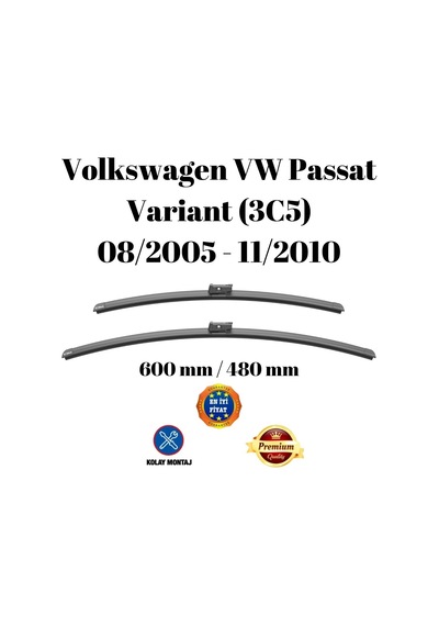 Volkswagen Vw Passat Variant 3c5 2005 2006 2007 2008 2009 2010 Uyumlu Ön Cam Muz Tipi Silecek Seti 600/480mm Silbak