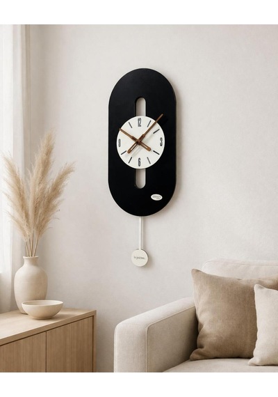 Rio Ahşap Salon Duvar Saati Pilli Ledsiz Quartz Ultra Sessiz Mekanizma 26 Cm X 70 Cm Siyah