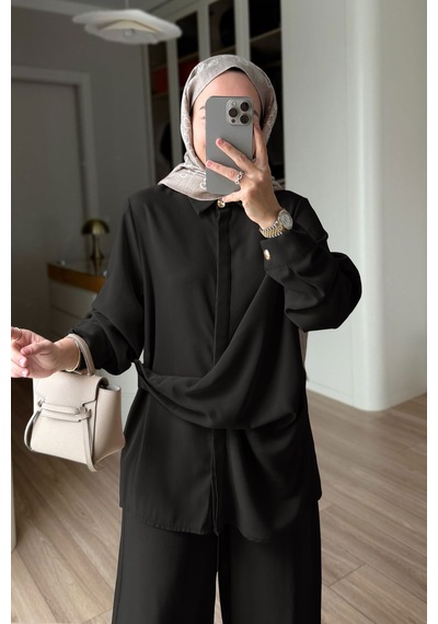 Ka Hijab Bağlama Detaylı Takım - Siyah