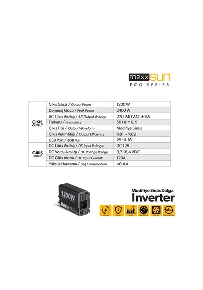 Mexxsun 12v 1200w Modifiye Sinüs İnverter