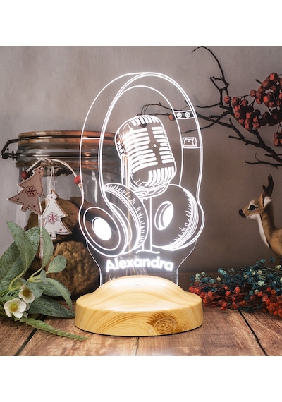Dj - Müzisyen Hediyesi Kulaklık Ve Mikrofon 3d Led Lamba