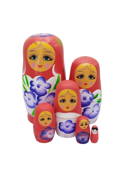 Ahşap Matruşka Bebek Altılı Set Kırmızı