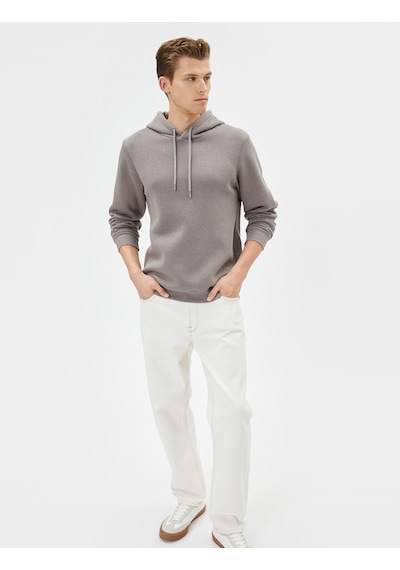 Koton Basic Kapşonlu Sweatshirt Uzun Kollu Ribanalı Gri 4sam70001mk Gri