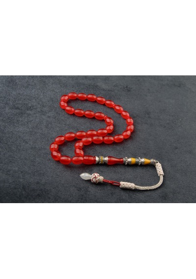 Burhan Sağlam Nakkaş İmame İşçilikli Ateş Kehribar Tesbih 11x8mm Alpaka Püskül Bs247336