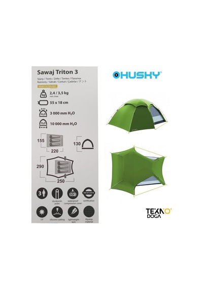 Husky Sawaj Triton 3 Kişilik Kamp Çadırı Yeşil