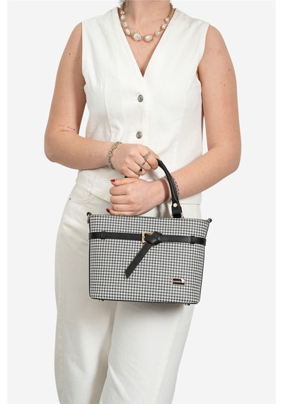 Silver & Polo Silver Polo Siyah - Siyah Kaz Ayağı Ekose Kadın El Çantası Sp1283