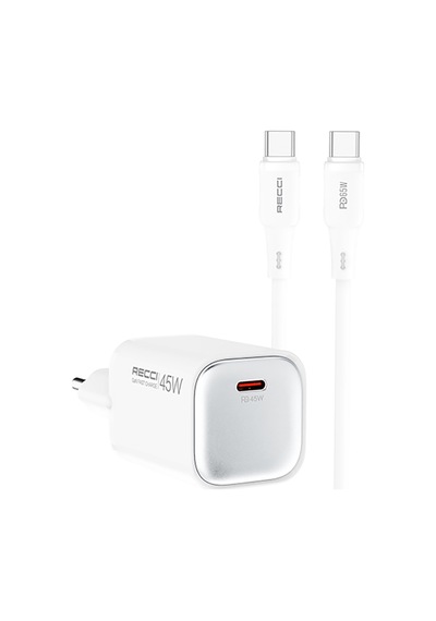 Recci Rc132e 45w Type-c Pd Gan Teknolojili Mini Hızlı Şarj Seti 1m Beyaz