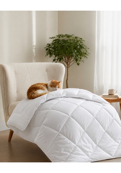 Yumuşak İthal Silikon Elyaf -tek Kişilik Yorgan .microfiber Üst Kumaş Beyaz