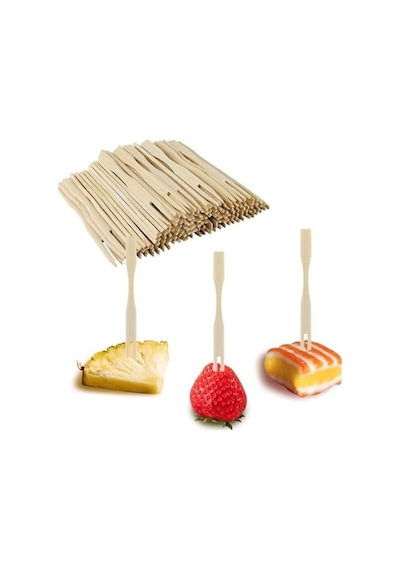 100 Paket Bambu Meze Çatalı, Meze İçin Kürdan, Meyve, Kokteyl, Şarküteri Tahtası Aksesuarları İçin 3,5 İnç Mini Çatal 100 Paket
