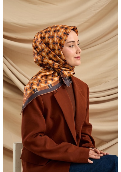 Silk Home Twill İpek Eşarp 11481-26 Lacivert, Taba, Turuncu, Bej