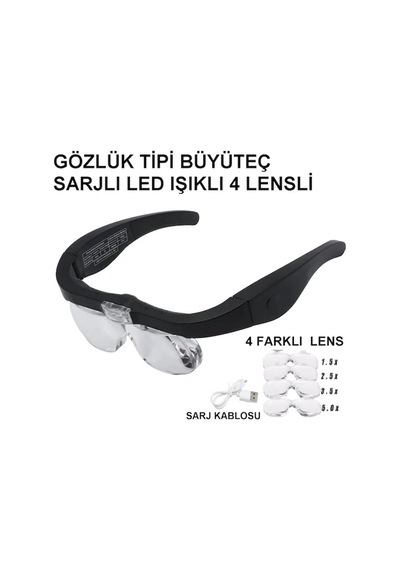 Şarjlı Gözlük Büyüteç 4 Farklı Lens -11537dc Elx30066-7d801