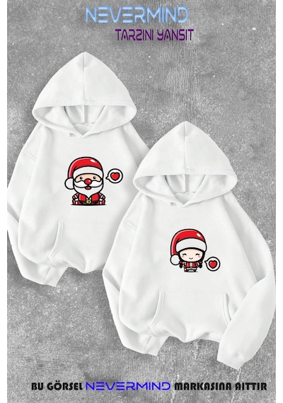 Nevermind Sevgili Çift Kombin Noel Baba Ve Noel Kız Yılbaşı Özel Kapüşonlu Beyaz