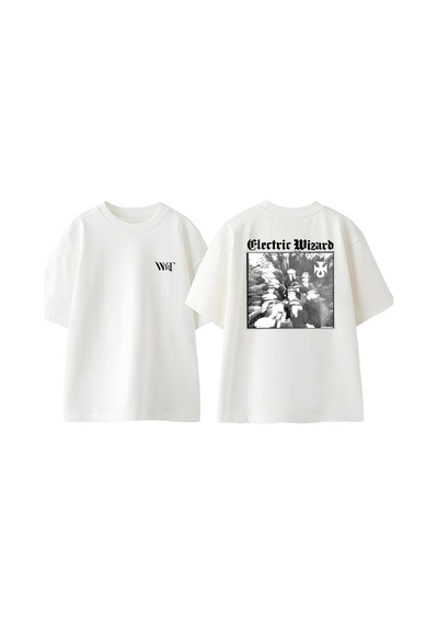 Thewert Electric Wizard Fanwork Tasarım Sırt Baskılı Pamuk Beyaz Oversize T-shirt