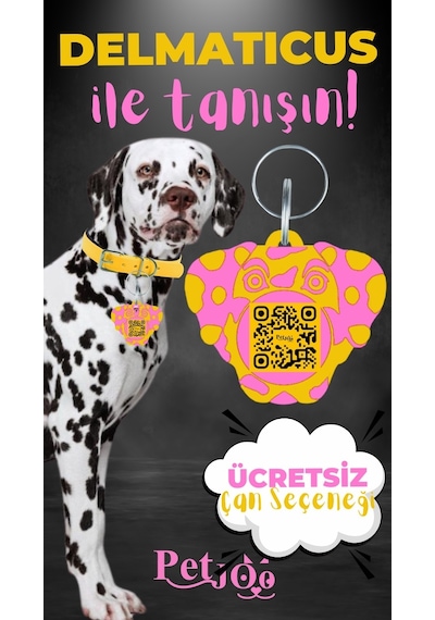Petjoo 28.Delmaticus Pembe-Sarı Qr'lı Köpek Künyesi