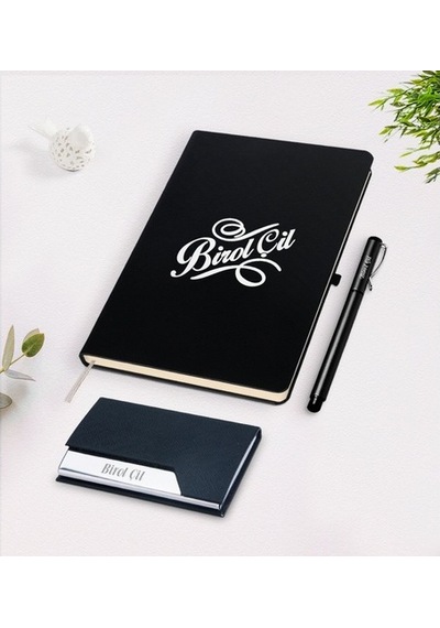 Kişiye Özel Isimli Siyah Defter Kalem Kartvizitlik Hediye Seti-5