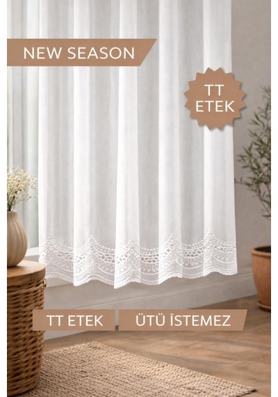 Ütü İstemez Etek 126 Model Tül Perde 1/2 Seyrek Pileli Modern Tasarım Özel Ölçü Ekru Ekru