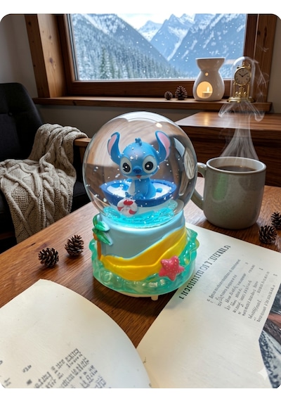 Stitch Müzikli Işıklı -10cm-8cm Kayıklı Figürlü Kar Küre 10-8
