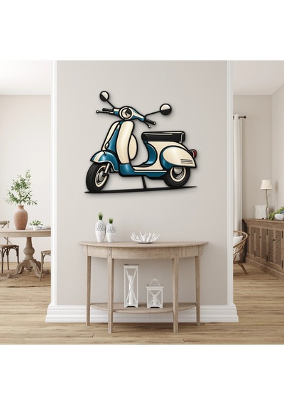 Retro Turkuaz Scooter - Metal Tablo - Dec0207 100 X 91 Cm Çok Renkli