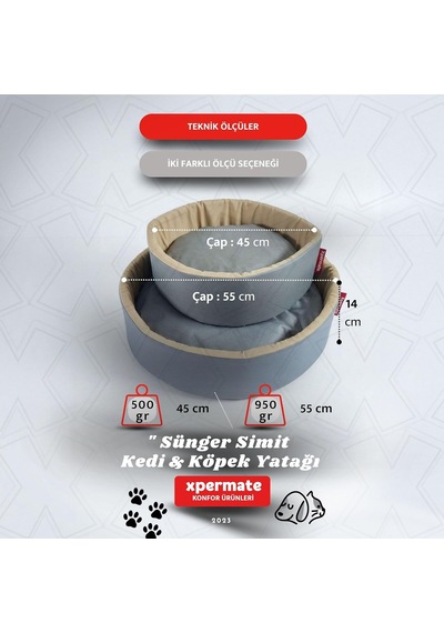 Kedi Ve Köpek Yatağı Küçük Irk Köpek Yuvası Sünger Simit Antrasit Bej, 45 Cm