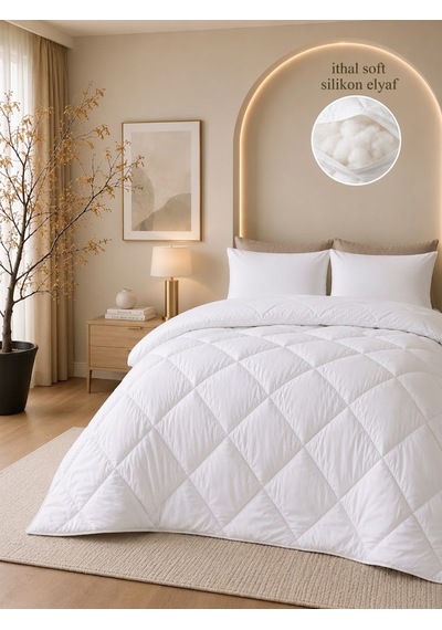 Yumuşak İthal Silikon Yorgan Çift Kişilik -microfiber Üst Kumaş Beyaz